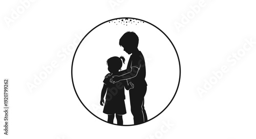 Silhouette of adult and child.
