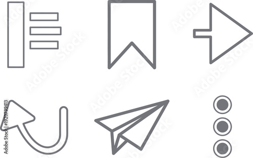 A set of six minimalistic web and mobile interface icons