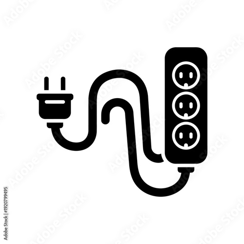 Power Strip with Cord and Plug, Simple Black Design