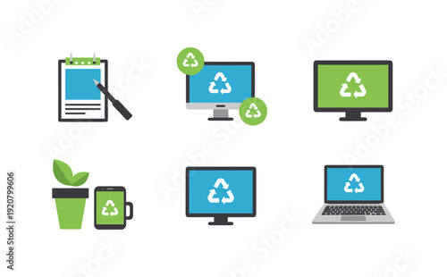 Eco-friendly technology icons for sustainability and recycling awareness