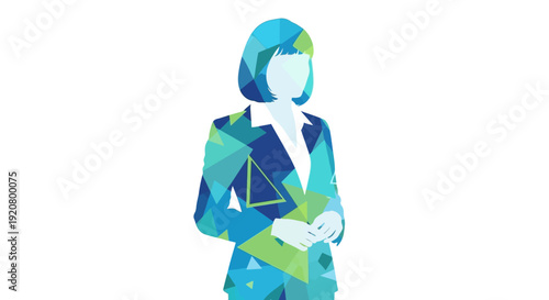 Woman in business attire standing confidently.