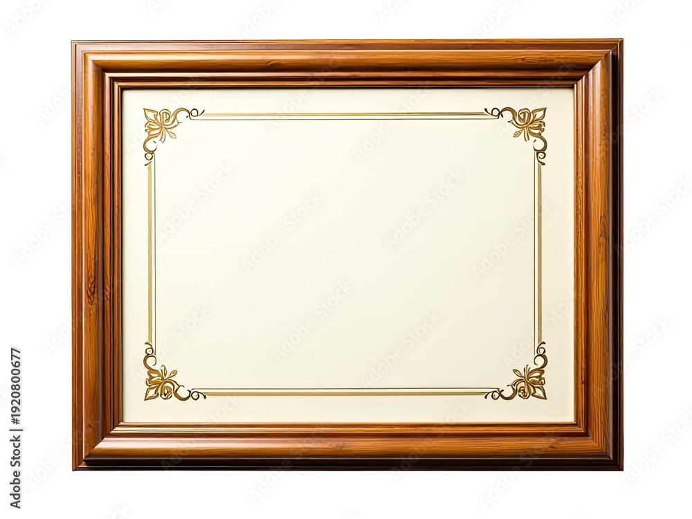 Fototapeta premium A picture frame with a gold border on a white background, ideal for framing art or photos