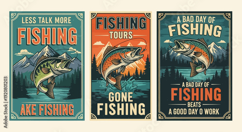Vintage Fishing Poster Collection – Retro Outdoor Adventure Wall Art Design