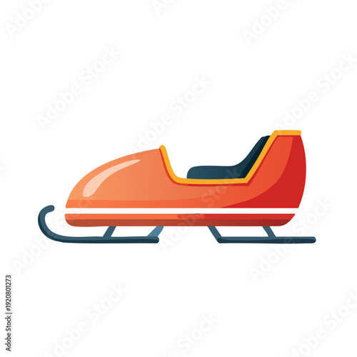 Vibrant orange sled glides on snow, sleek design and black seat, winter sports equipment