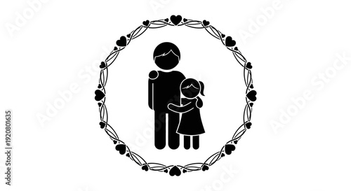 Black silhouette of a man and child.