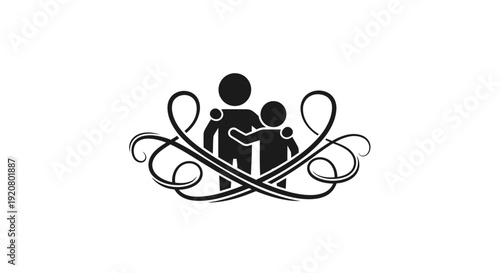 Black silhouette of adult and child.