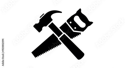 Black silhouette of crossed hammer and saw.
