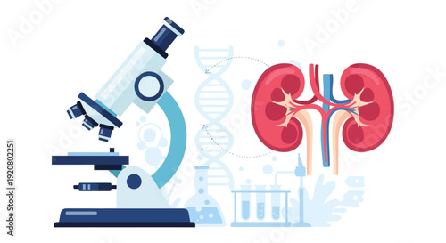 Celebrating World Kidney Day with Microscope and Kidney Anatomy Illustration