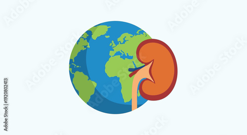 World Kidney Day illustration showing a giant kidney emerging from the globe, symbolizing global awareness