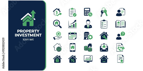 Property Investment Rental Flat Icons-Lease Investment Cap Rate Management Tenant Mortgage ROI Agent Inspection-25 Investment Icon Set Vector - Property Rental Icons
