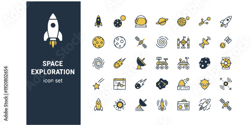 Space Exploration Astronomy Flat Icons-Rocket Astronaut Planet Moon Space Station Telescope Galaxy Mars Rover-20 Space Icon Set Vector - Astronomy Icons