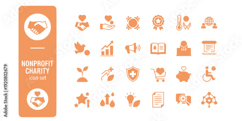 Nonprofit Charity Organization Flat Icons-Handshake Donation Heart Global Aid Volunteer Fundraiser Grant Impact-25 Nonprofit Icon Set Vector - Charity Icons