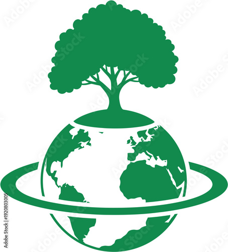 Illustration of a healthy green planet with a tree growing on top, symbolizing environmental protection and sustainability