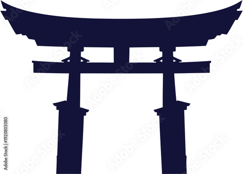 Minimalist silhouette of a traditional Japanese Torii gate, an iconic cultural landmark symbolizing spiritual transition and sacred spaces, often found at the entrance to Shinto shrines
