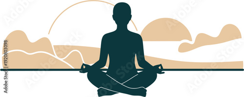 Serene Silhouette Meditating in Tranquil Landscape at Sunrise