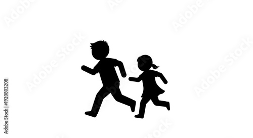 Silhouette of two children running fast.