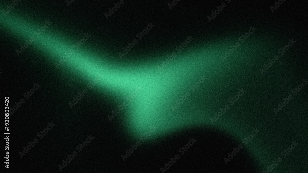 Fototapeta premium Green abstract grainy gradient background with blurred light wavy shapes.