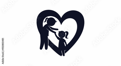 Silhouette of mother and child heart.