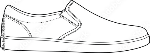Slip-on shoe vector illustration, casual footwear graphics, fashion design drawing, black and white sneaker art - flat vector illustration