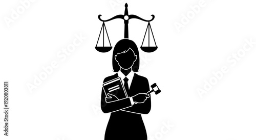 Lawyer holding gavel and books standing.