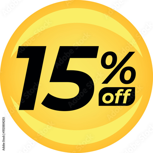 15% discount label or tag. Banner with fifteen percent discount in a round yellow balloon