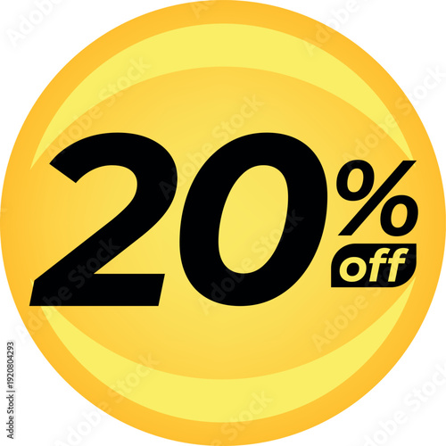 20% discount label or tag. Banner with twenty percent discount in a round yellow balloon