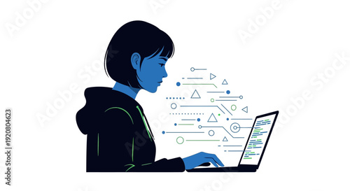 Woman Working on Laptop Computer.