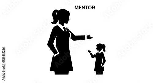 Woman guiding young girl forward.