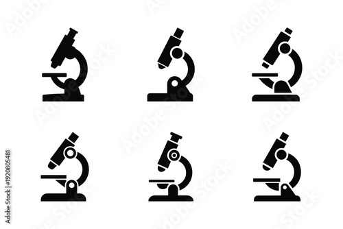 Microscope icon set, Minimal black laboratory science vector