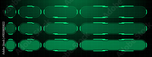 Set of green hud vector graphics, futuristic interface elements for presentation. Digital screen layout for game design and virtual reality interface.