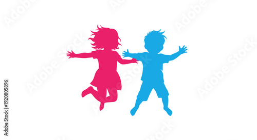 Children Silhouettes in Motion Play.
