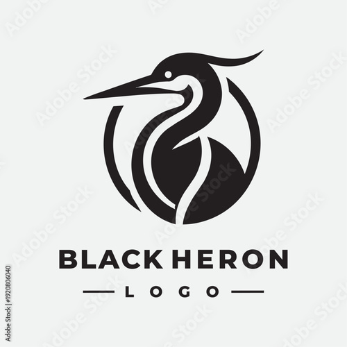 Black Heron Bird Logo Design Minimalist Modern Vector Silhouette Emblem Isolated on White Background Creative Wildlife Brand Identity Icon Illustration Template For Corporate Business Branding