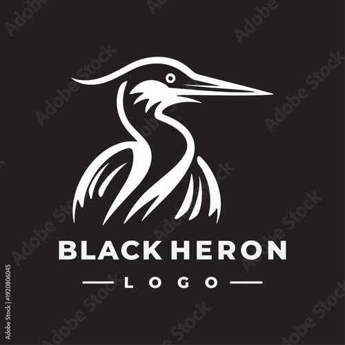 Minimalist black heron bird logo design featuring a sleek elegant silhouette profile inside a circle for wildlife conservation branding and corporate identity modern vector illustration