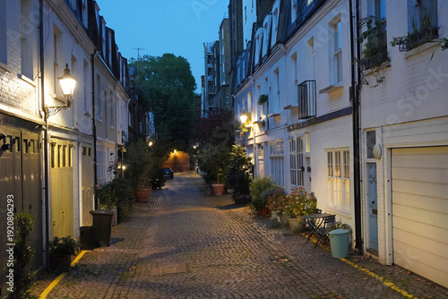 Bild auf Leinwand Cobblestoned alley with mews houses in Kensington area of London, England