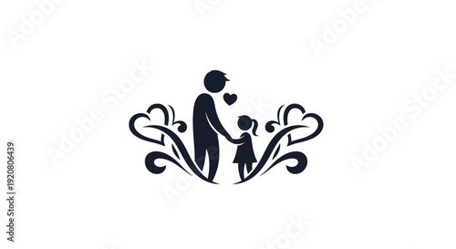 Black silhouette of a man and little girl.