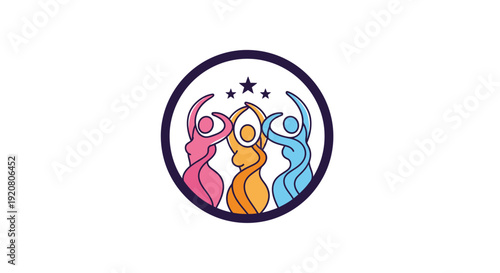 Three colorful dancing human figures together.