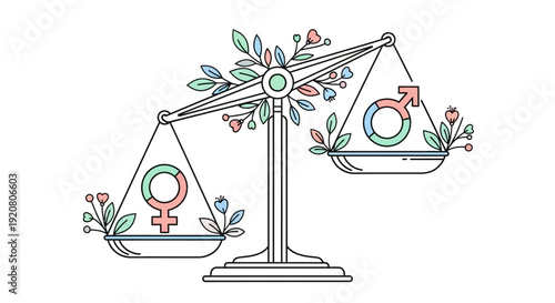 Equality balance scale with gender symbols.
