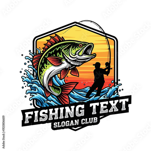 Bold Fishing Logo Design – Bass Fish Mascot Vector Badge for Outdoor Brand