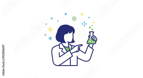 Woman holding green test tube science.