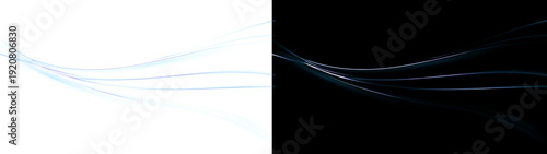 Abstract cyan glowing light trails and dynamic energy waves on a light background, futuristic technology and high-speed motion concept