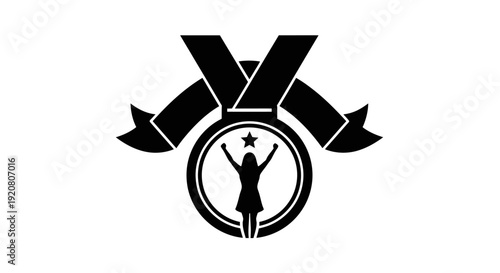 Black silhouette of triumphant woman icon.