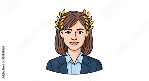 Businesswoman Wearing Gold Laurel Wreath Crown.