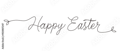 Happy Easter one line continuous banner. Handwriting holiday banner. Hand drawn vector art.