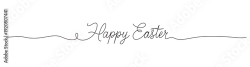 Happy Easter one line continuous banner. Handwriting holiday banner. Hand drawn vector art.