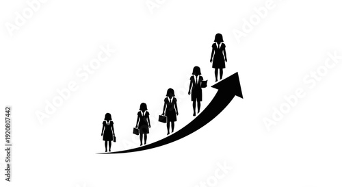 Businesswomen Climbing Upward Trend Arrow.