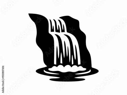 Waterfall Cascade Silhouette Isolated on White Background