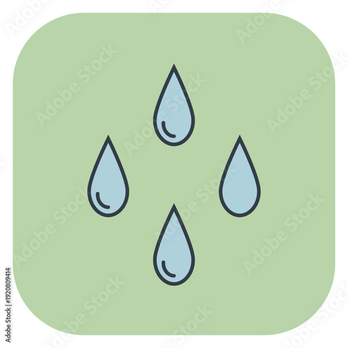 Icon of irrigation and watering plants with four blue water drops. Vector illustration for spring design
