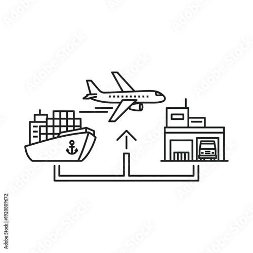 Airplane Transporting cargo from port to airport illustration