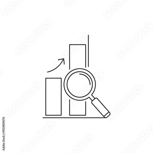 Analysis and Insights of Business Growth Data Visualized with Magnifying Glass and Bar Graph