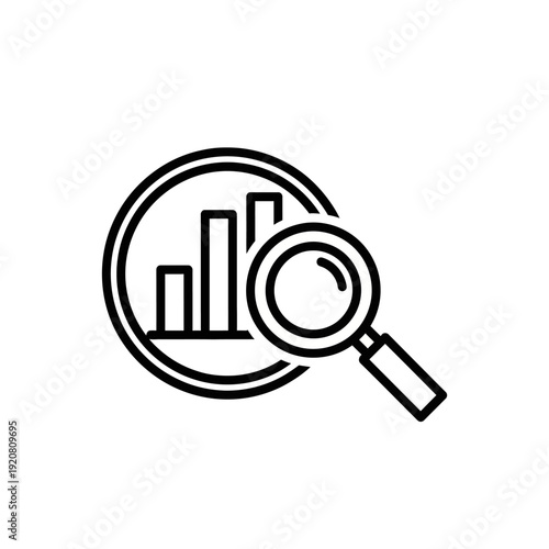 Analytical Business Growth and Market Data Review with Magnifying Glass Icon